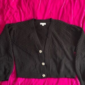 Charter Club Black Textured Knit Cardigan with Floral Buttons